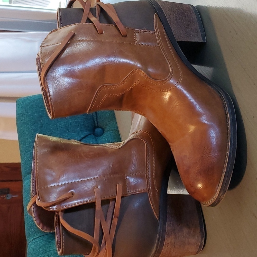 ETC!- Womens 2 toned Strappy Ankle boots Block Heel lace up back New! Sz.7 - Picture 5 of 10